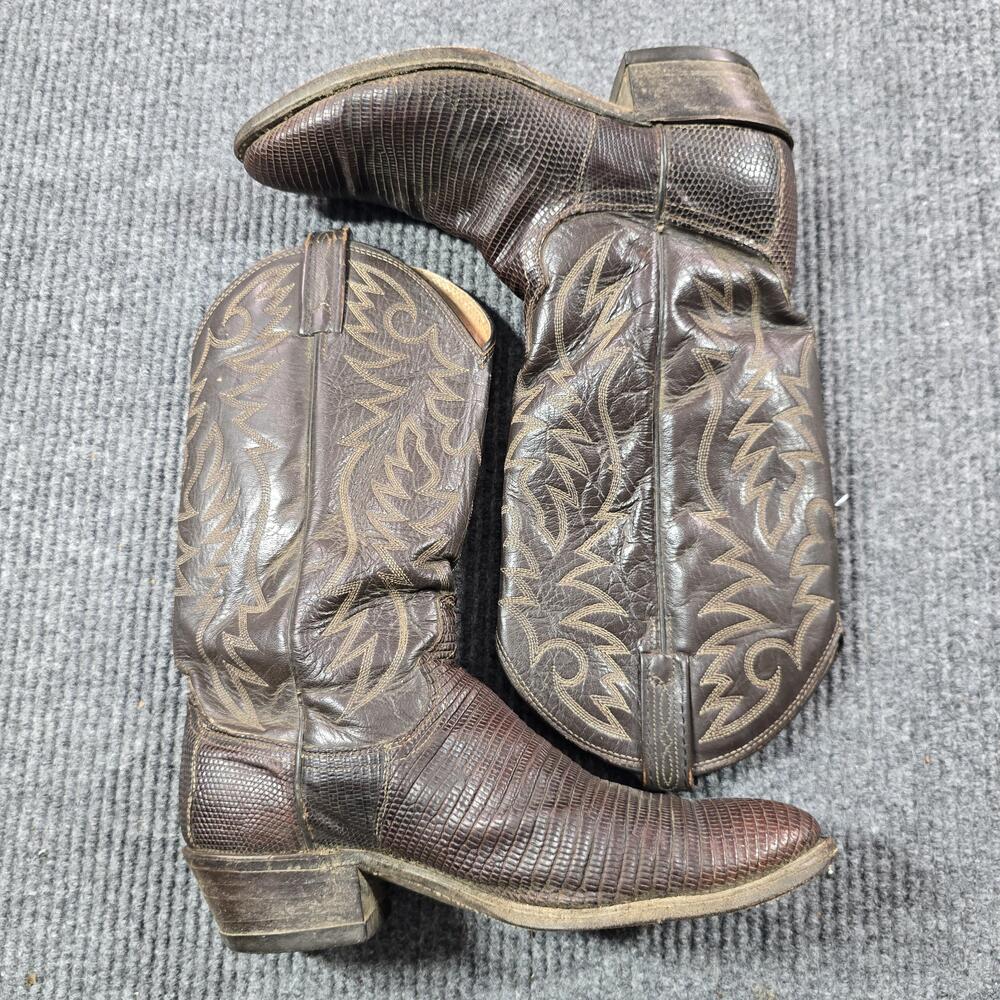 Dan Post Boots Mens Size 8 D Brown Leather Lizard Embossed Western Pointed Toe